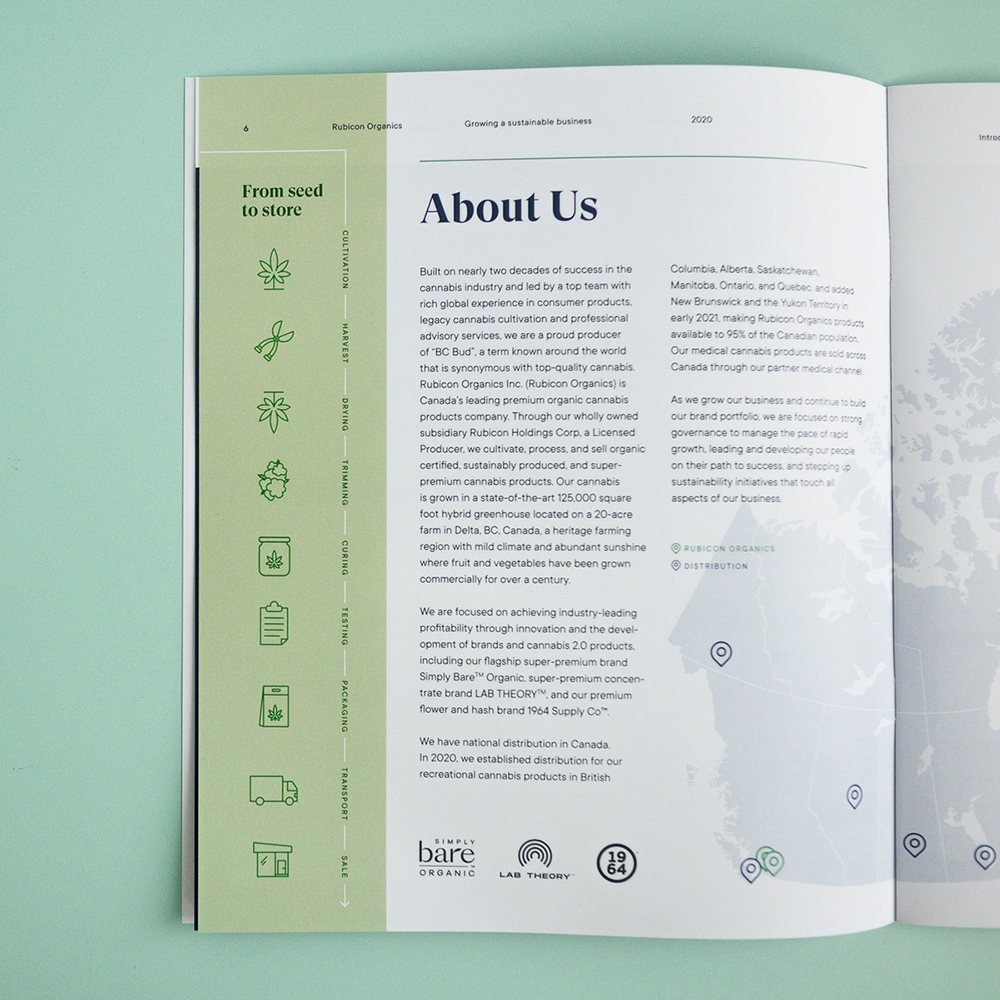 Rubicon Organics, design and layout for the printed Environmental, Social, and Governance (ESG) Report | www.alicia-carvalho.com