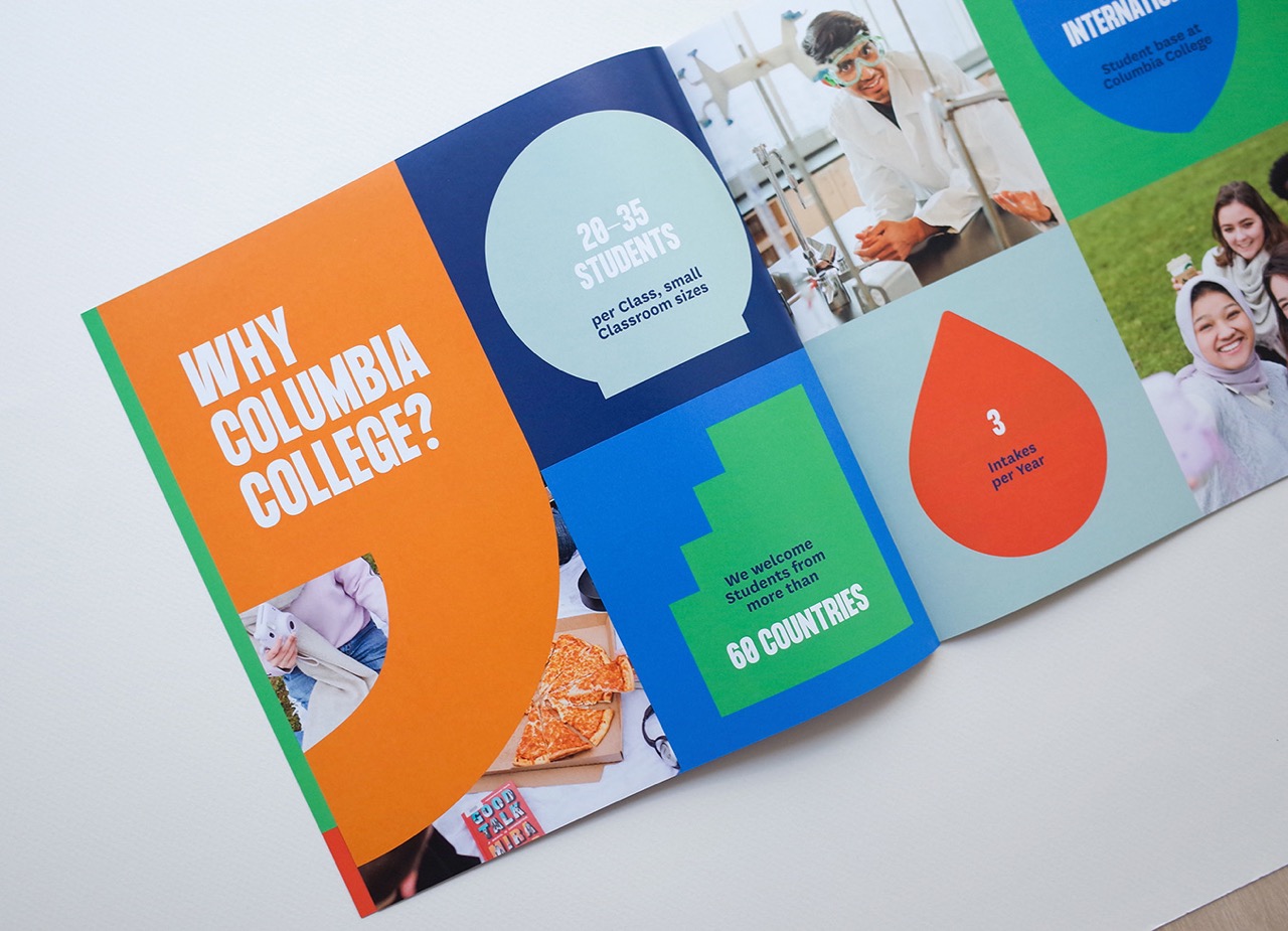 Columbia College, Infographic Page - Why Study At Columbia College?!, graphic icons, Printed Marketing Brochure | www.alicia-carvalho.com